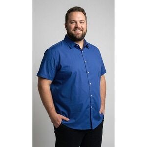 Mens Short Sleeve Button Down Shirt Size 3XL Blue